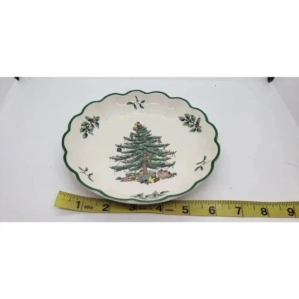 Vintage SPODE Christmas Tree bowl Dish Scalloped edge Decor Gift Vanity
